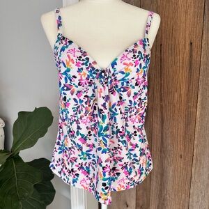 Island Escape Size 6 Underwire Floral-Print Bathing Suit Tankini Top White New